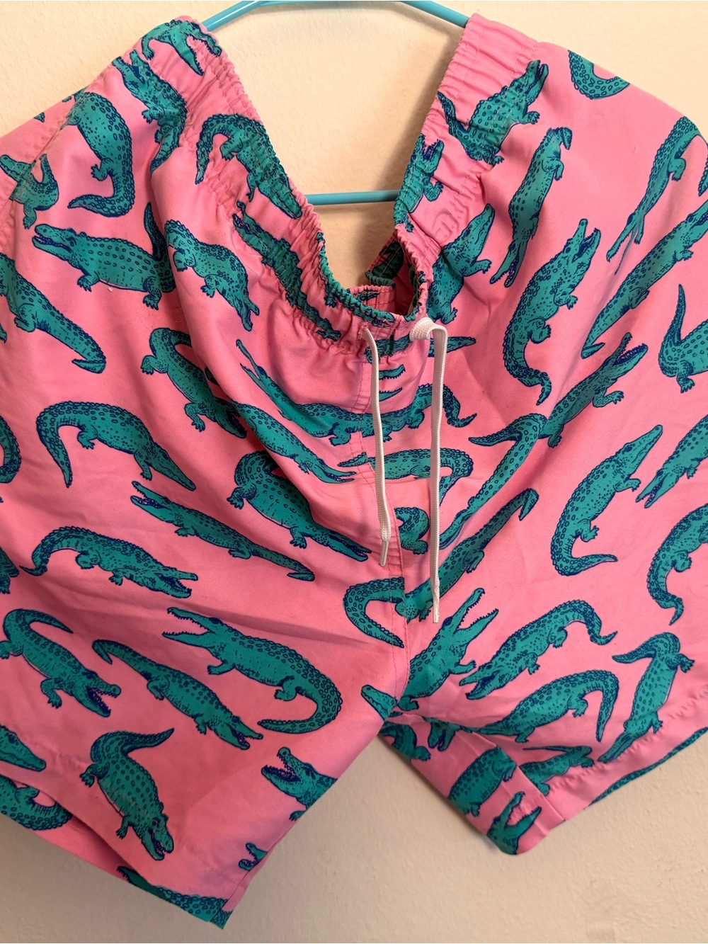 chubbies Pink Swim Trunks with Teal Alligator Print